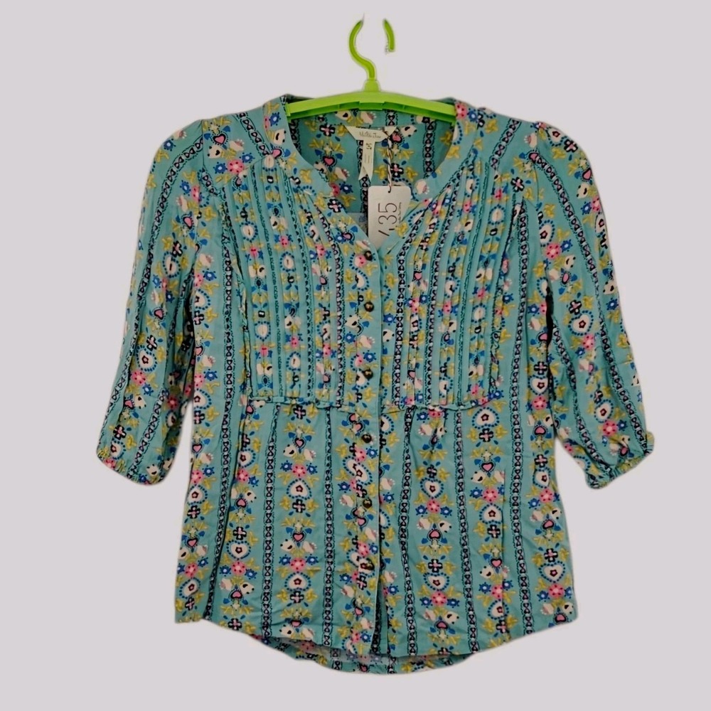 NWT Matilda Jane Tunic Women Medium Teal Floral Heart Pintuck Rayon